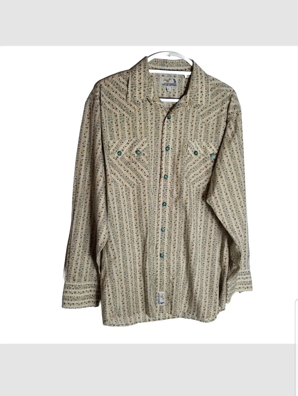 Panhandle Slim Retro Shirt Men's Large Western Turqoise Pearl Snap Button Floral